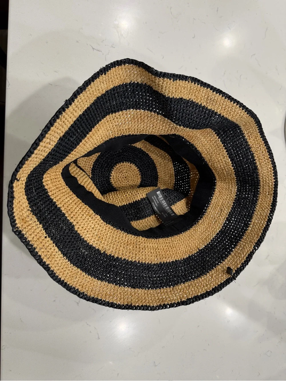 NWT Zara Striped Woven Raffia Bucket Hat - Black & Tan